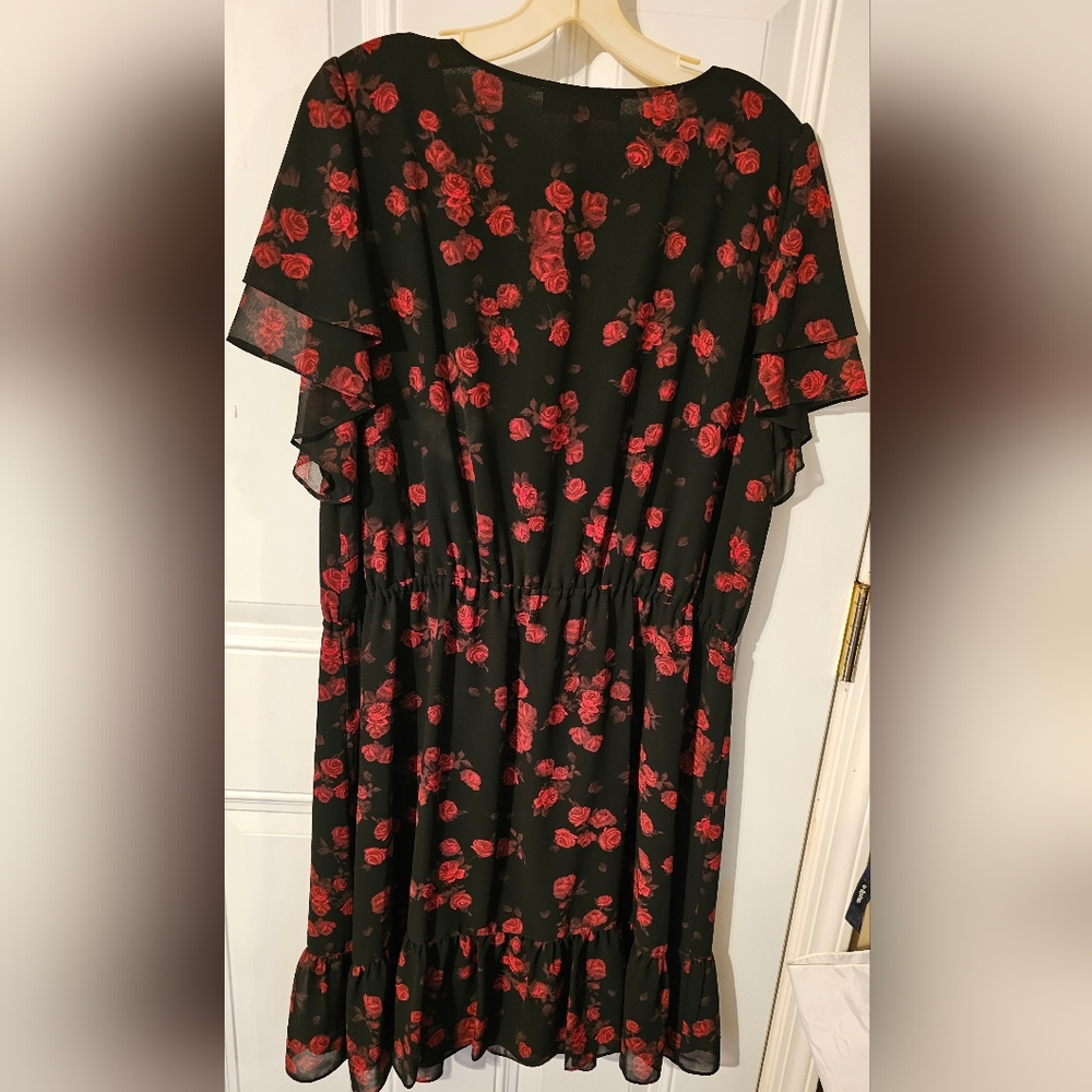 Michael Kors Black and Red Floral Midi Dress